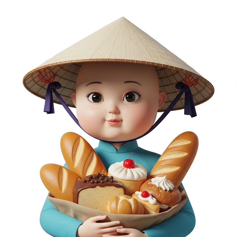 Adorable Dumpling-Like Female Character in Conical Hat | Bread and Cake Lover