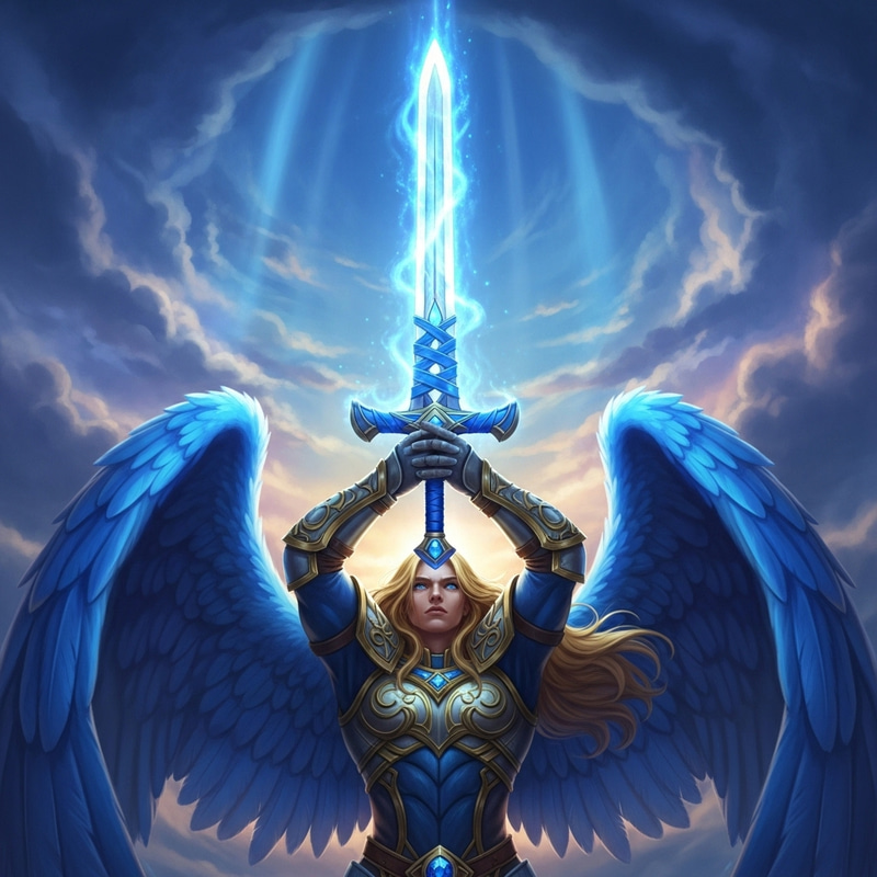 Blue-Winged Archangel with Blue Sword - Heavenly Guardian