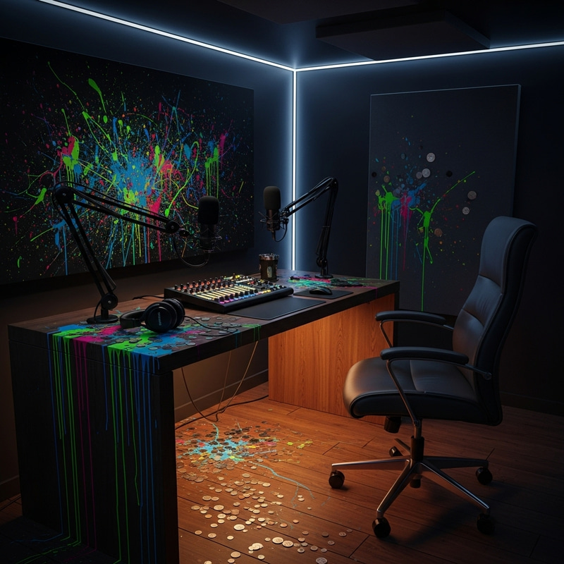 Enigmatic Podcast Room with Artistic Splashes Enigmatic Podcast Room with Artistic Splashes
