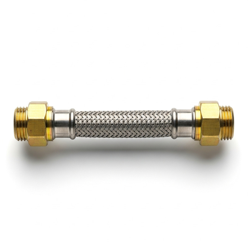 Stainless Steel Braided Gas Pipe on White Background