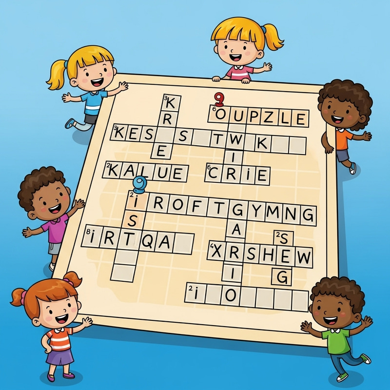 Colorful & Playful Cartoon Style Crossword Puzzle Game for Kids