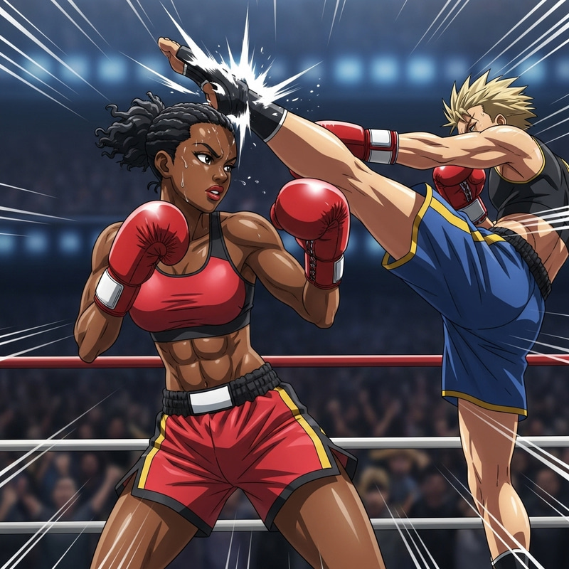 Anime Boxing Match: Fierce African American Heroine