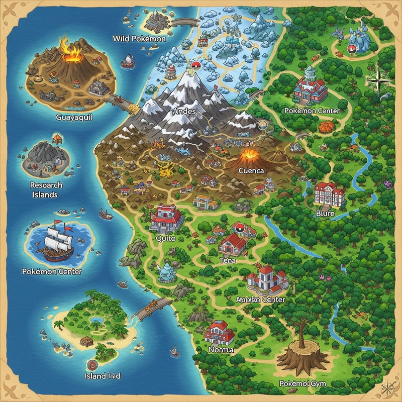 Discover Pokémon Map of Ecuador with Andes, Amazon & Galapagos Discover Pokémon Map of Ecuador with Andes, Amazon & Galapagos