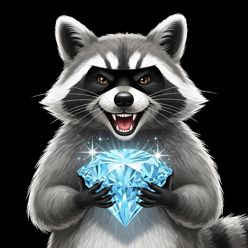 Cartoon Raccoon Holding a Diamond