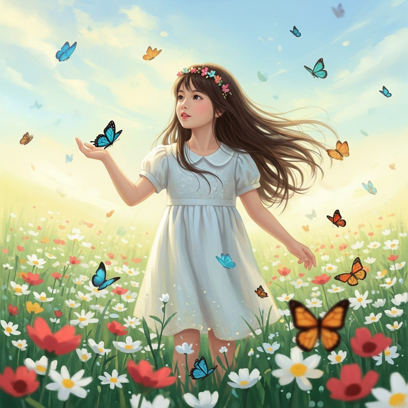 Joyful Innocence: Girl in a Flower Field