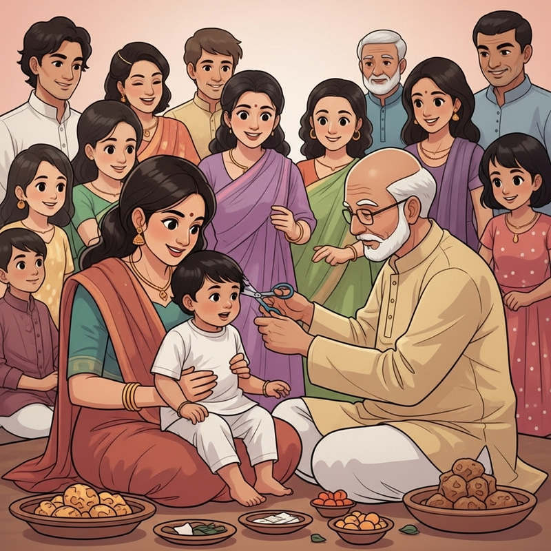 South Asian Mundan Ceremony Illustration South Asian Mundan Ceremony Illustration