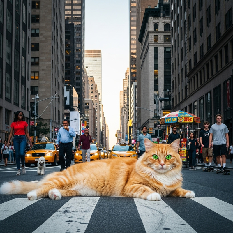 Orange Tabby Cat in Manhattan Street Orange Tabby Cat in Manhattan Street