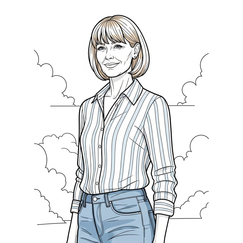 Coloring Book Illustration of Tall Blonde Woman - Over 50 Coloring Book Illustration of Tall Blonde Woman - Over 50