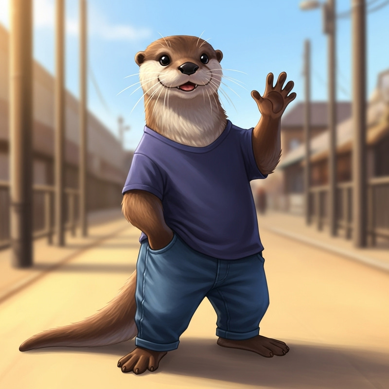 Friendly Otter Fursona in Casual Clothing with Playful Pose