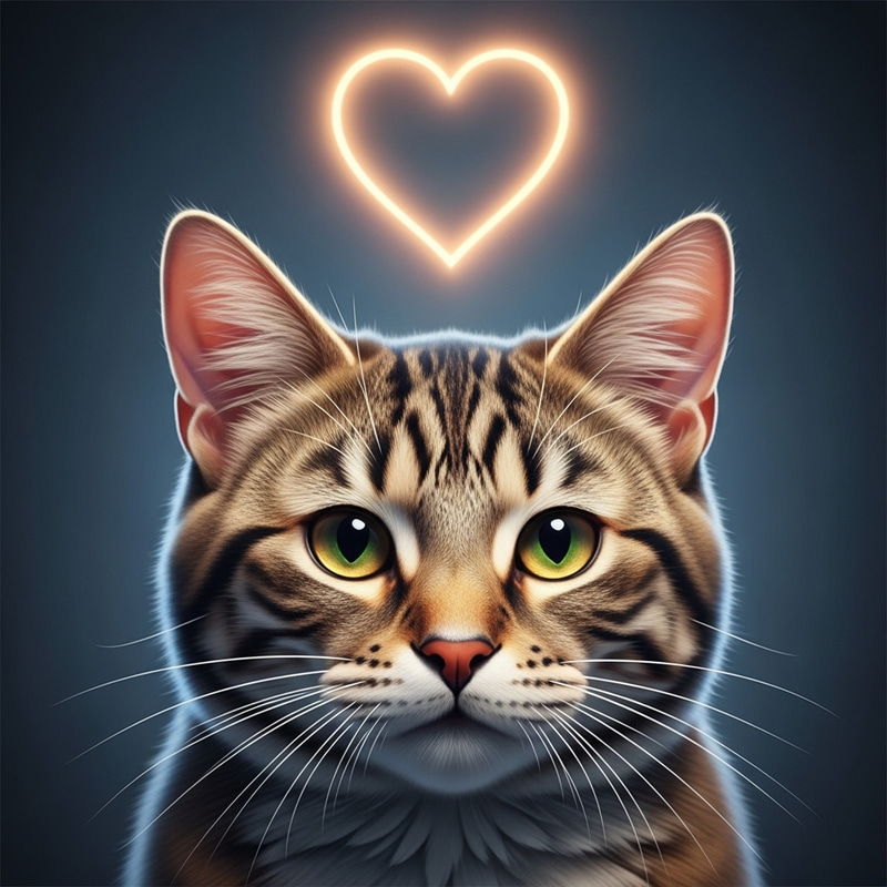 Realistic Cat with a Big Heart: Capturing Affection in Detail