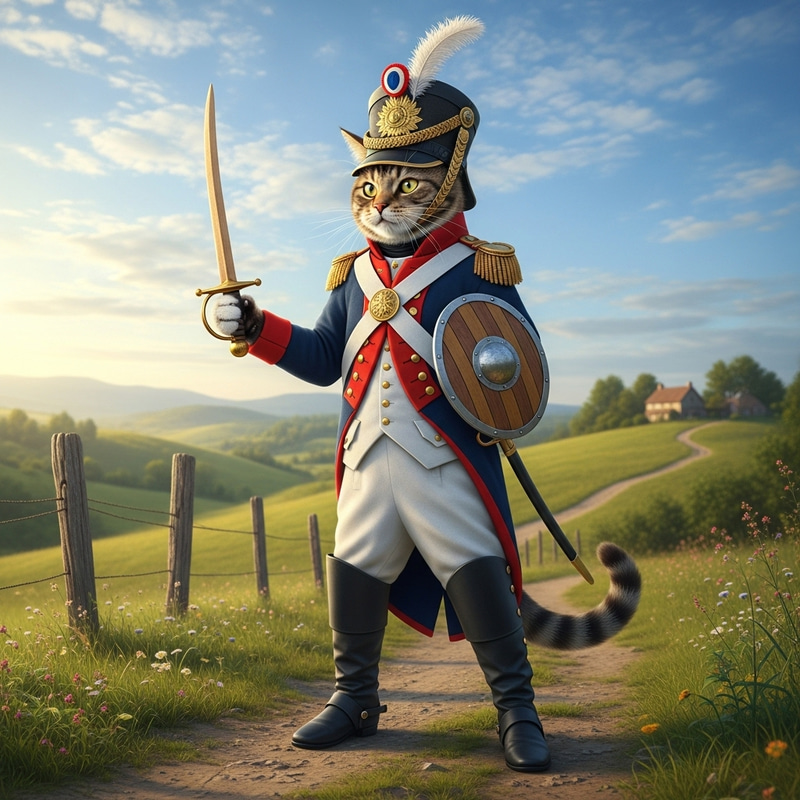 Heroic Cat in Soldier Attire - Playful War Ready Heroic Cat in Soldier Attire - Playful War Ready