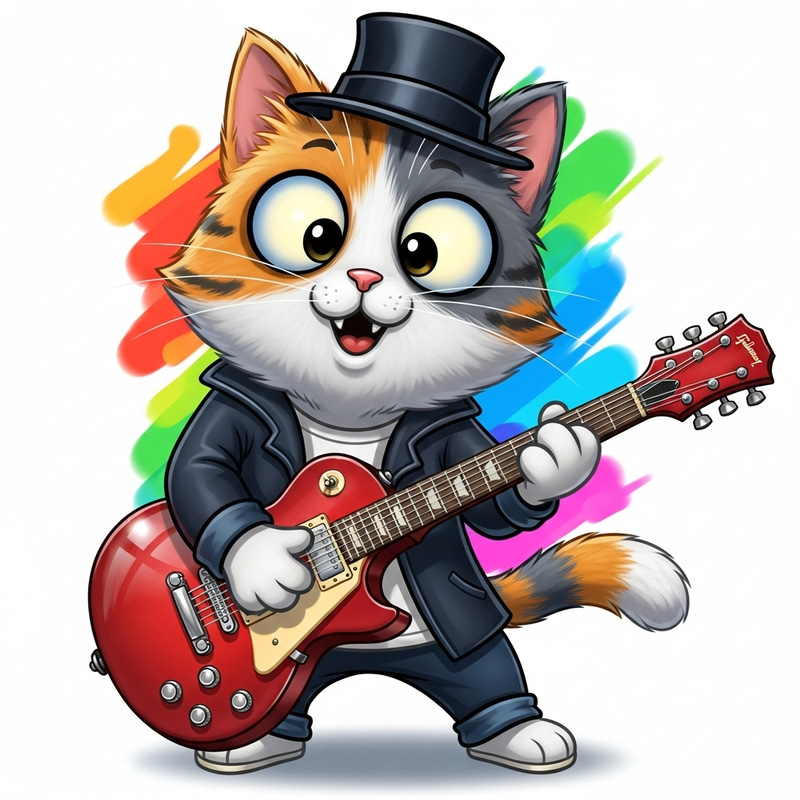 Playful Cartoon Cat Rocking an Electric Guitar Playful Cartoon Cat Rocking an Electric Guitar