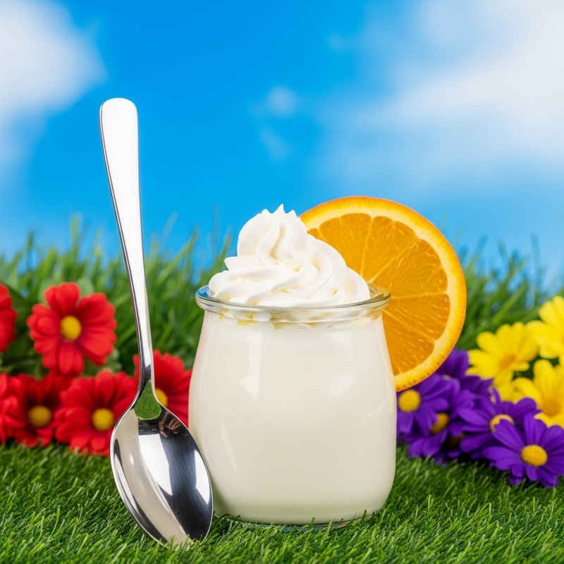 Tangy Orange Yogurt with Whipped Cream and Fresh Orange Slice Tangy Orange Yogurt with Whipped Cream and Fresh Orange Slice