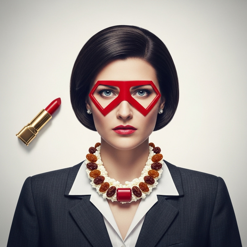Strict Businesswoman Superheroine Made of Lingonberry, with Raisin and Cottage Cheese Necklace