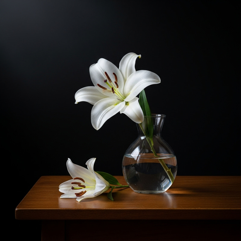 Elegant White Lily in Glass Vase | Still Life Art Photography Elegant White Lily in Glass Vase | Still Life Art Photography