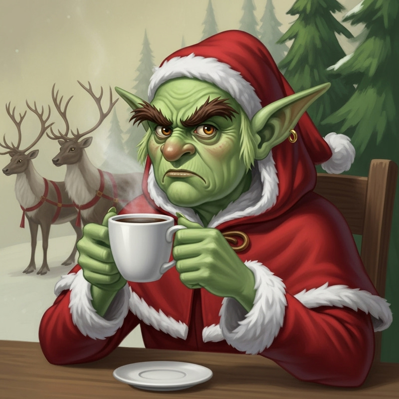 Grinch Enjoying Christmas Coffee