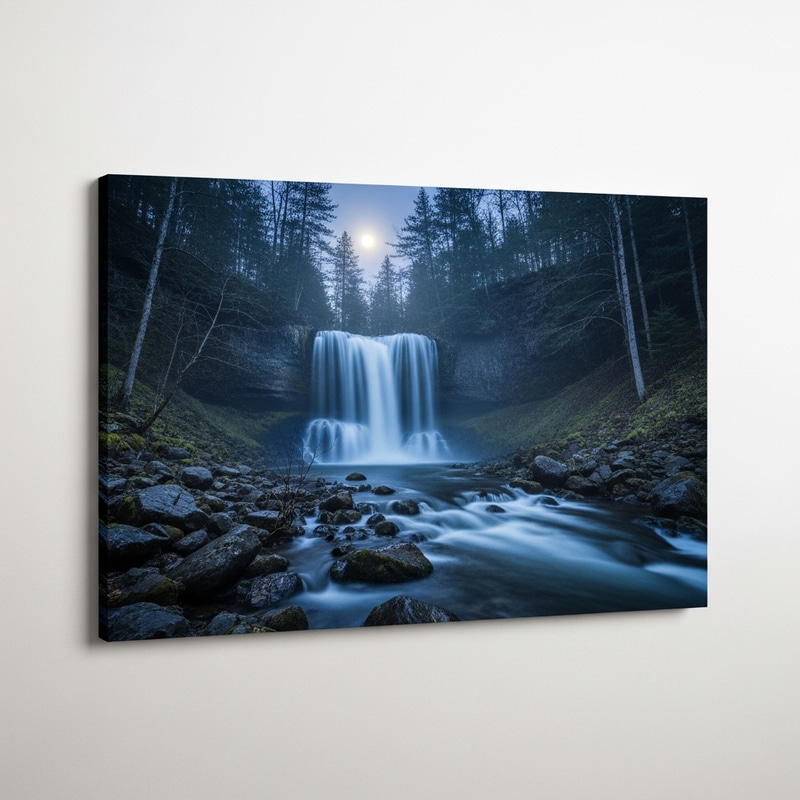 Tranquil Moonlit Waterfall: Capturing Ethereal Calmness