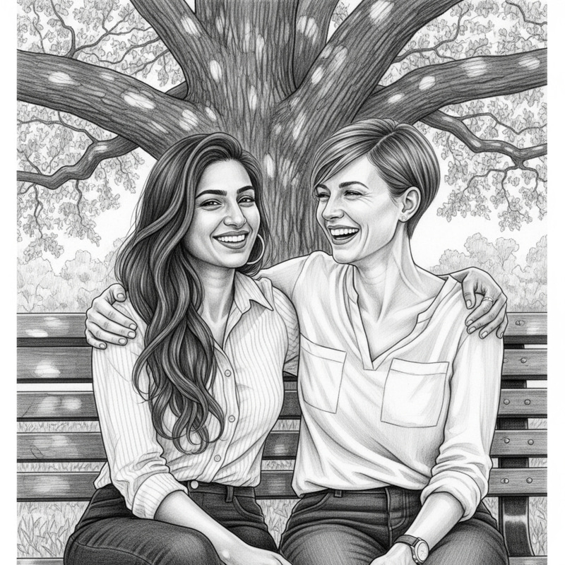 Heartfelt Women Friendship Pencil Drawing Heartfelt Women Friendship Pencil Drawing