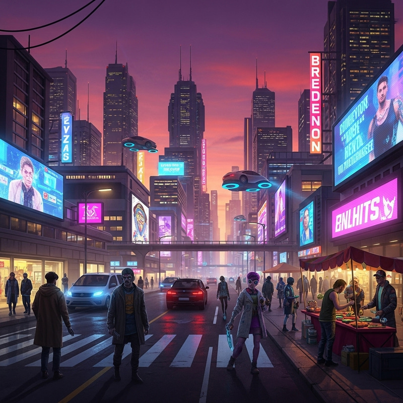Cyberpunk Cityscape at Dusk - Futuristic Urban Scene