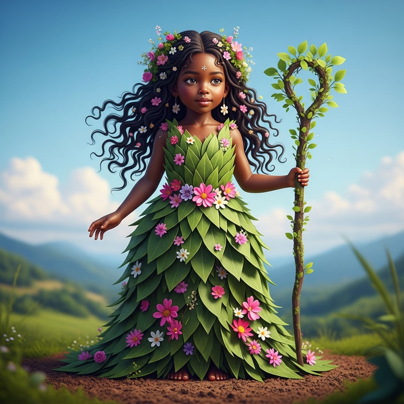 Black Girl Embodying Mother Nature: Serene Power Captured Black Girl Embodying Mother Nature: Serene Power Captured