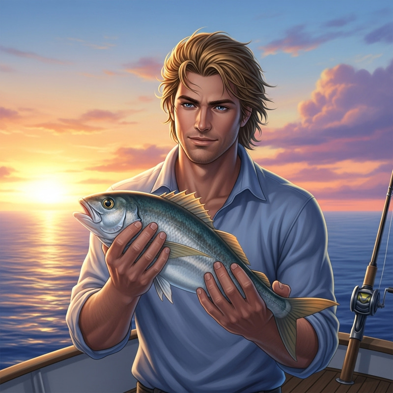 Majestic Man with Fish in the Ocean - A Stunning Scene Majestic Man with Fish in the Ocean - A Stunning Scene