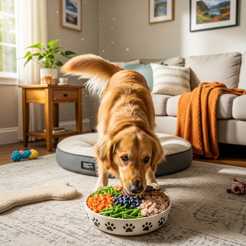 Happy Dog Enjoying Healthy Veggie Meal at Home