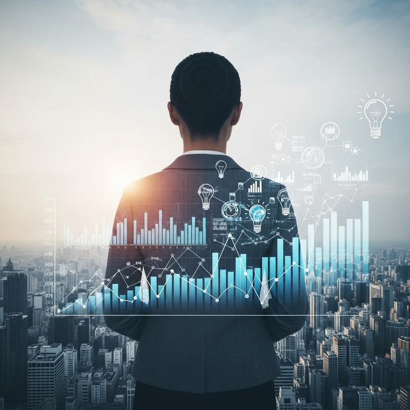 Businessman Cityscape Double Exposure Innovation Charts