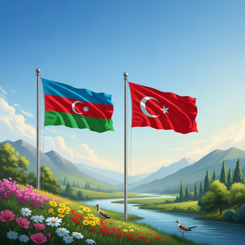 Azerbaijan and Turkey Brotherhood | Flags Unity and Serene Friendship