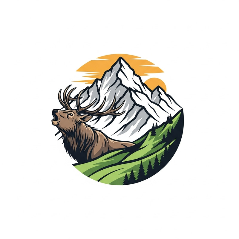 Roaring Deer Logo and Majestic Mountain Range Roaring Deer Logo and Majestic Mountain Range