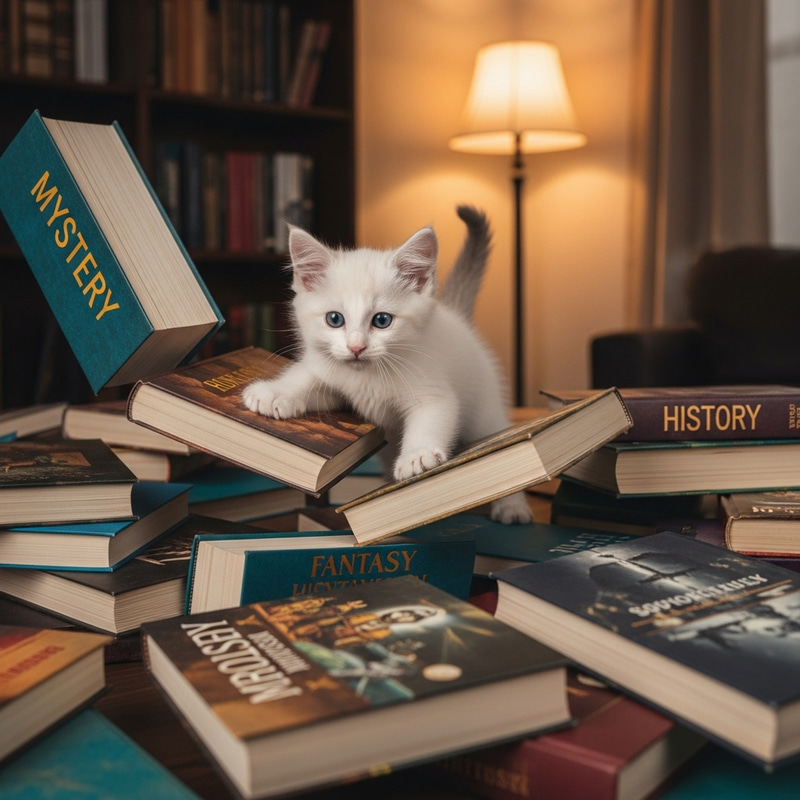 Adorable Turkish Van Kitten Posing on Bookshelf Adorable Turkish Van Kitten Posing on Bookshelf