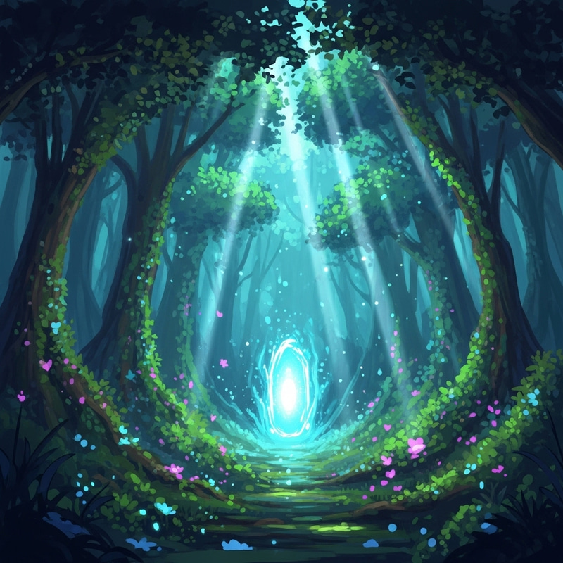 Enchanting Mystical Forest with Glowing Portal - Fantasy Digital Painting