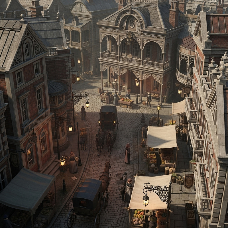 Victorian Town Top View | 18th Century Photorealism