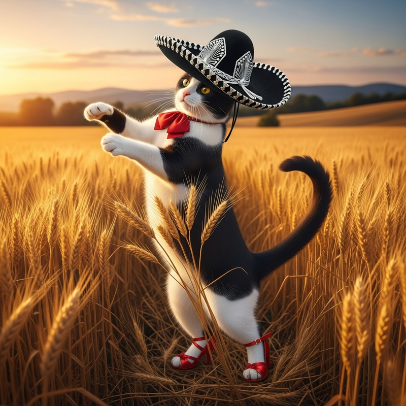 Charro Cat Dancing Salsa in Wheat Field Charro Cat Dancing Salsa in Wheat Field