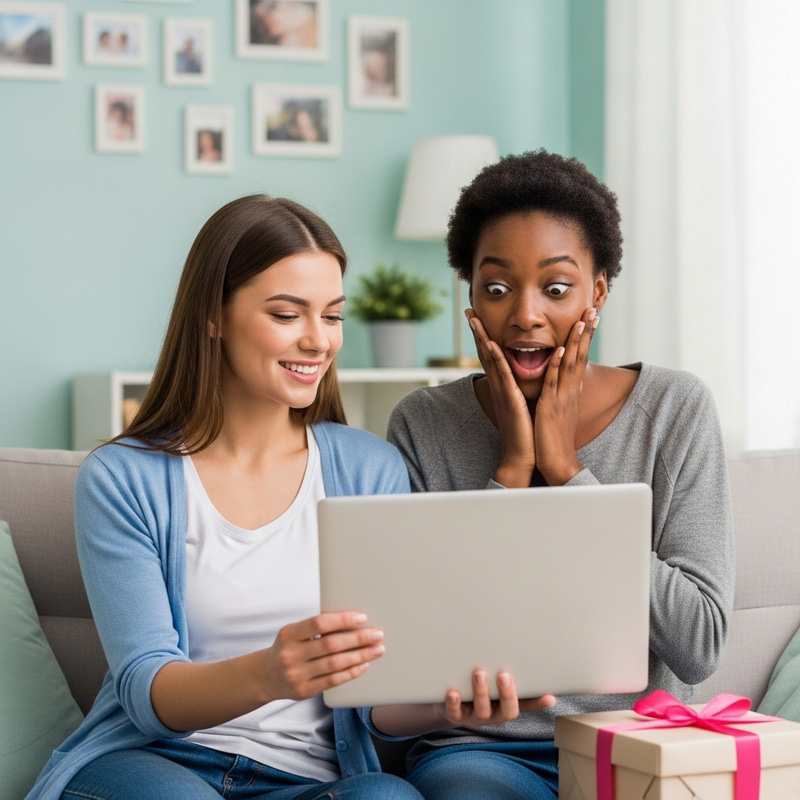 Laptop Gift Surprise in Festive Living Room Setting