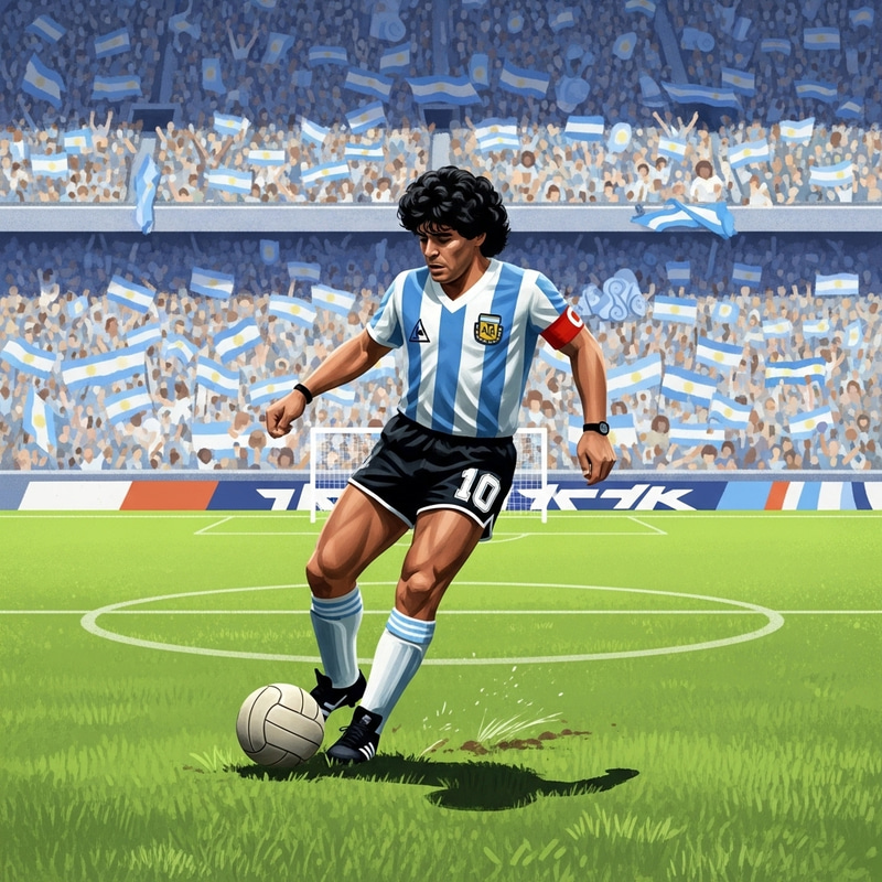 Maradona Dribbling Ball in Blue & White Uniform Maradona Dribbling Ball in Blue & White Uniform
