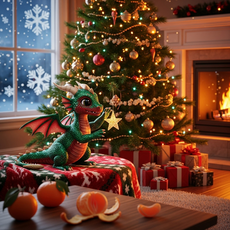 Cute Dragon Christmas Tree Snow Mandarin Gifts Cute Dragon Christmas Tree Snow Mandarin Gifts