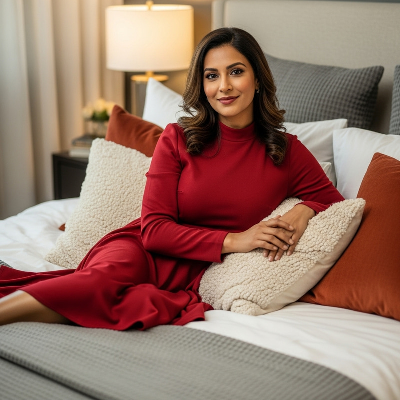 Elegant Indian Woman in Red Dress - Confident Style Elegant Indian Woman in Red Dress - Confident Style