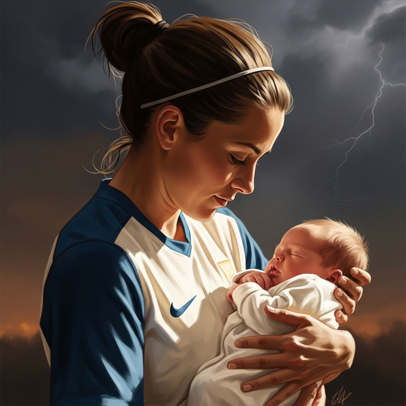 Emma Lundh Soccer Player Cradling Newborn Baby Digital Painting Emma Lundh Soccer Player Cradling Newborn Baby Digital Painting