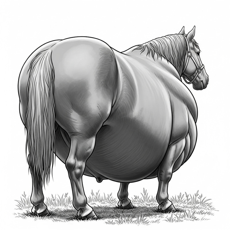 Enormous Bloated Horse Back View