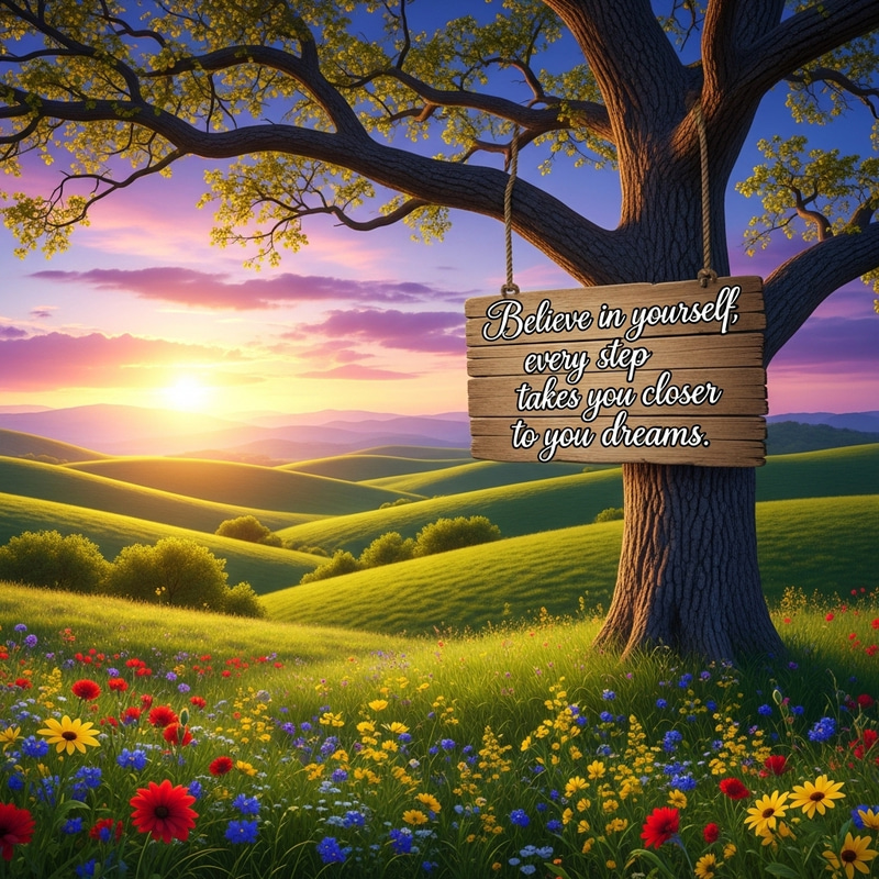 Motivational Sunrise Landscape with Inspiring Quote Motivational Sunrise Landscape with Inspiring Quote