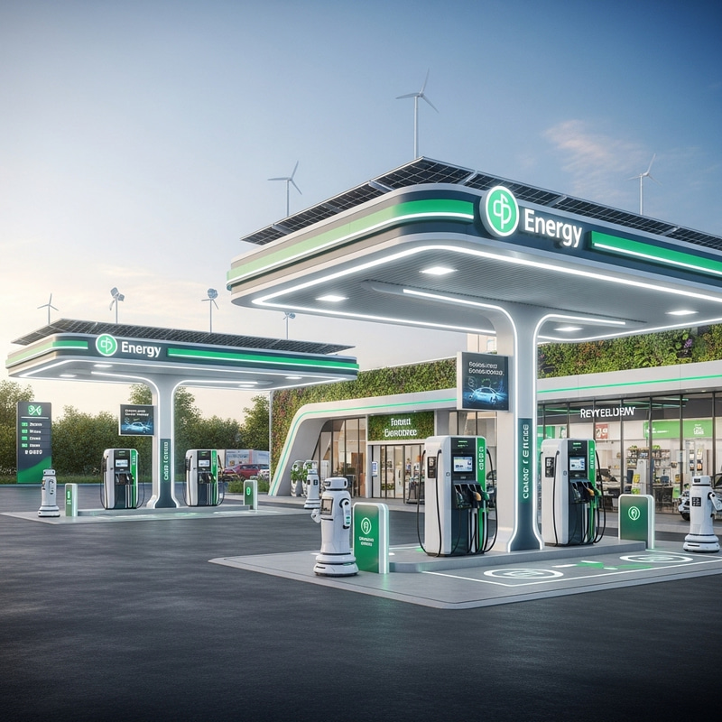 Futuristic Gas Station with Electric Vehicle Charging Hub Futuristic Gas Station with Electric Vehicle Charging Hub