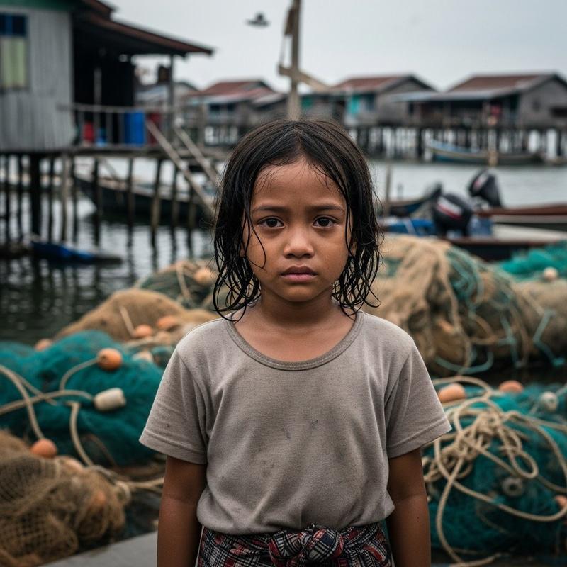 Poignant Portrayal of a Young Malay Girl in a Fisherman's Village Poignant Portrayal of a Young Malay Girl in a Fisherman's Village