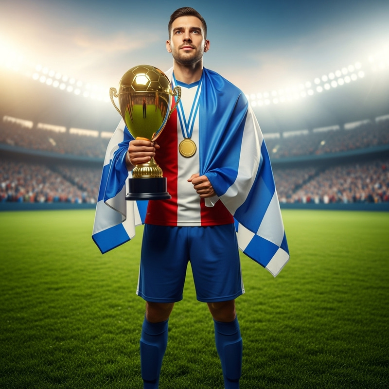 Lionel Messi - Soccer Star with Trophy and Argentinian Flag Lionel Messi - Soccer Star with Trophy and Argentinian Flag