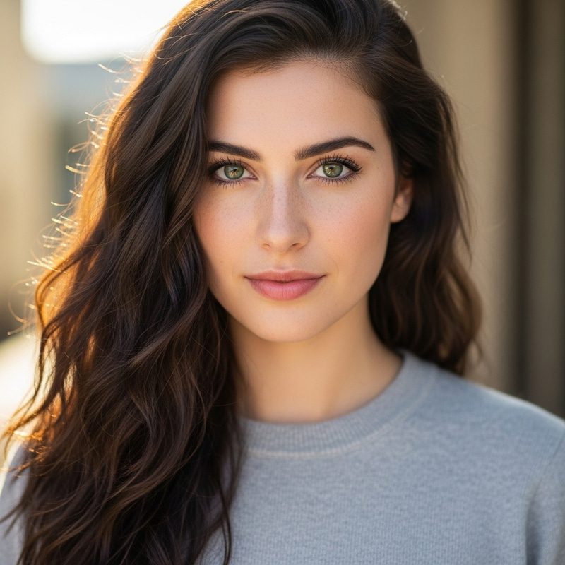 Young Woman with Dark Hair and Green Eyes - Beautiful Portrait