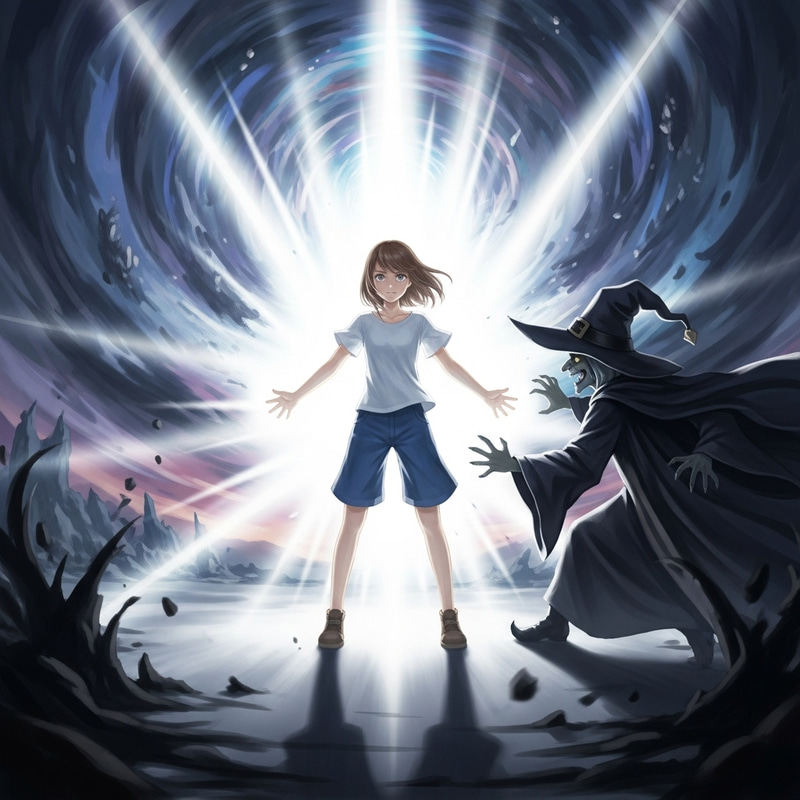 Girl Battling Witch - Radiant White Light, Dominance Girl Battling Witch - Radiant White Light, Dominance