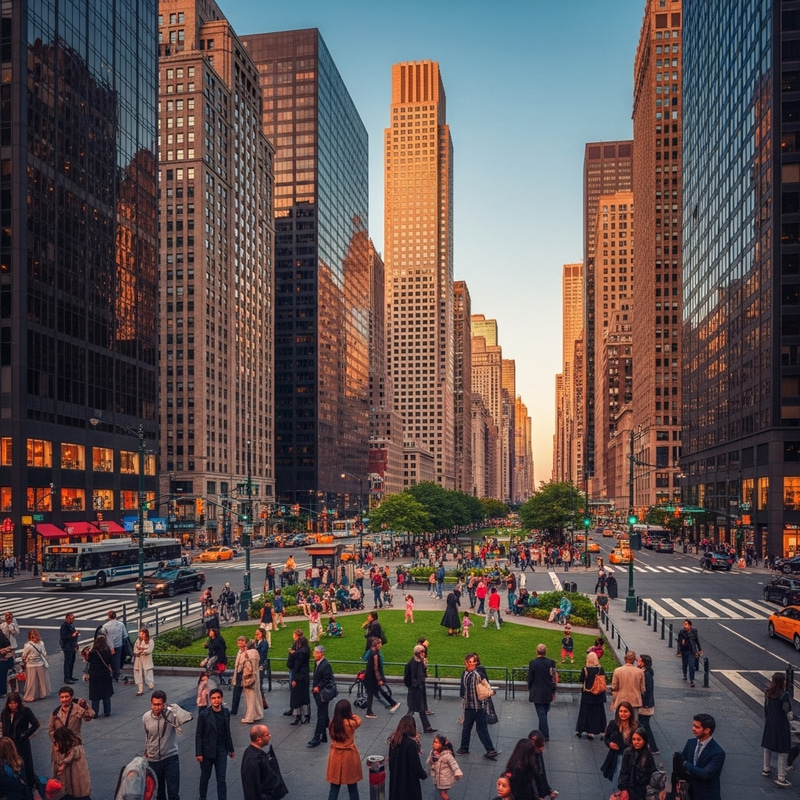 Diverse & Dynamic Cityscape at Dusk Diverse & Dynamic Cityscape at Dusk