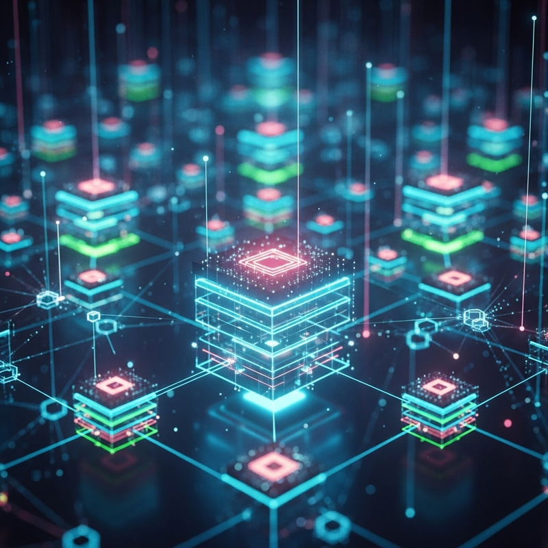 Endless Interlocking Blockchain Network in Neon Colors