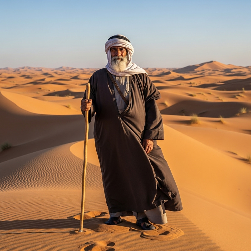 Wise Old Man in Desert Landscape