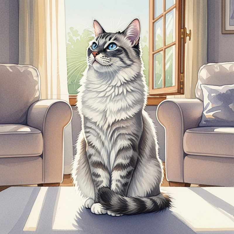 Cat Watercolor Art | Gray and White Sunlight Painting Cat Watercolor Art | Gray and White Sunlight Painting