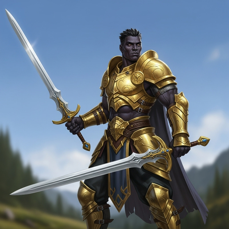 Dragonborn Paladin in Ebony Armor with Dual Swords Dragonborn Paladin in Ebony Armor with Dual Swords